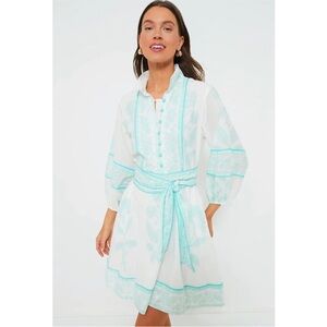 TUCKERNUCK SUE SARTOR Light Turquoise Flounce Shorty Dahlia Print Mini Dress L